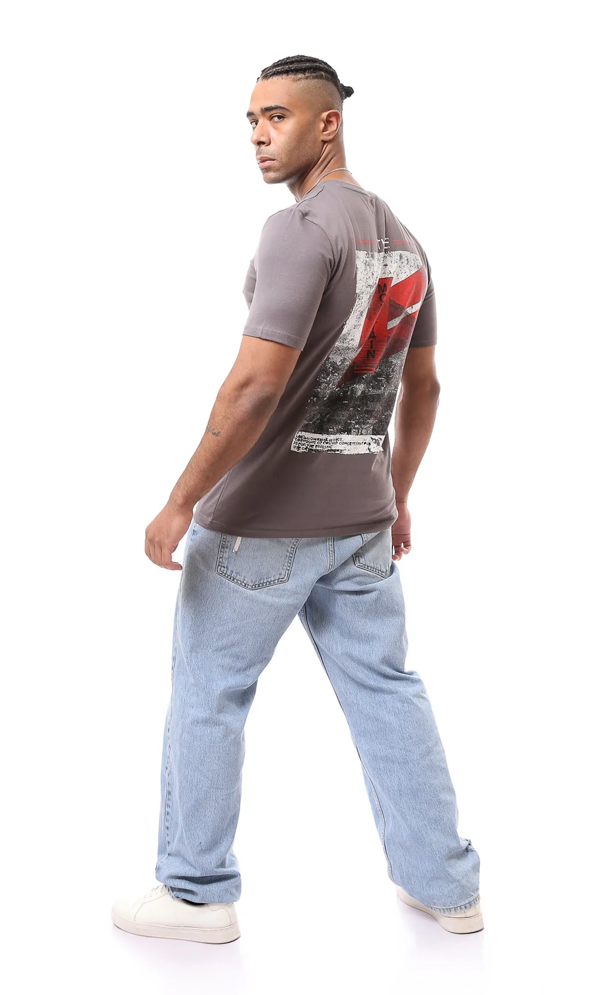 O163352 Short Sleeves Front & Back Print Dark Grey Tee