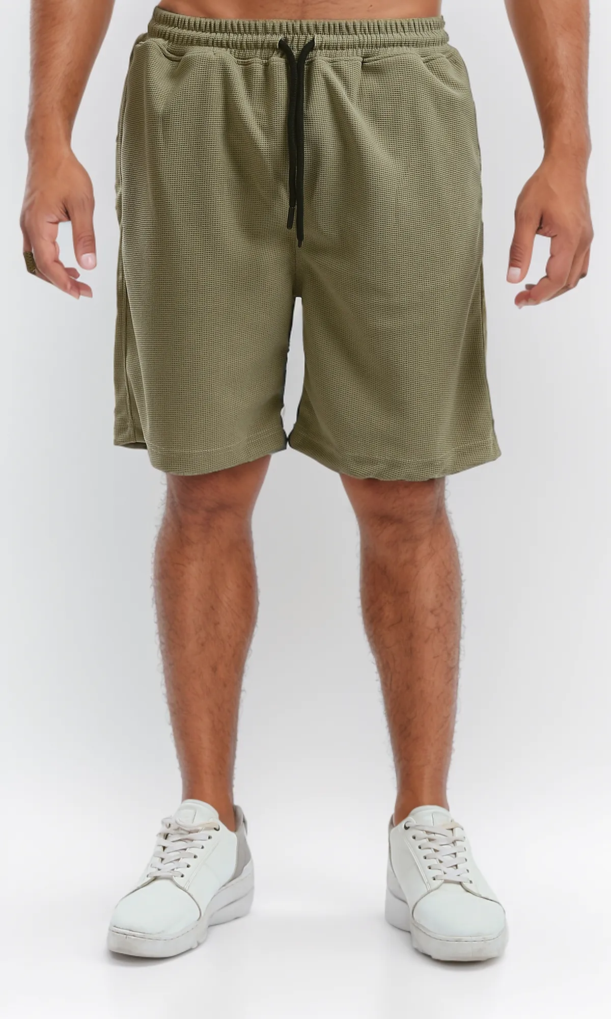O182744 Elastic Waist Patterned Summer Shorts - Light Olive