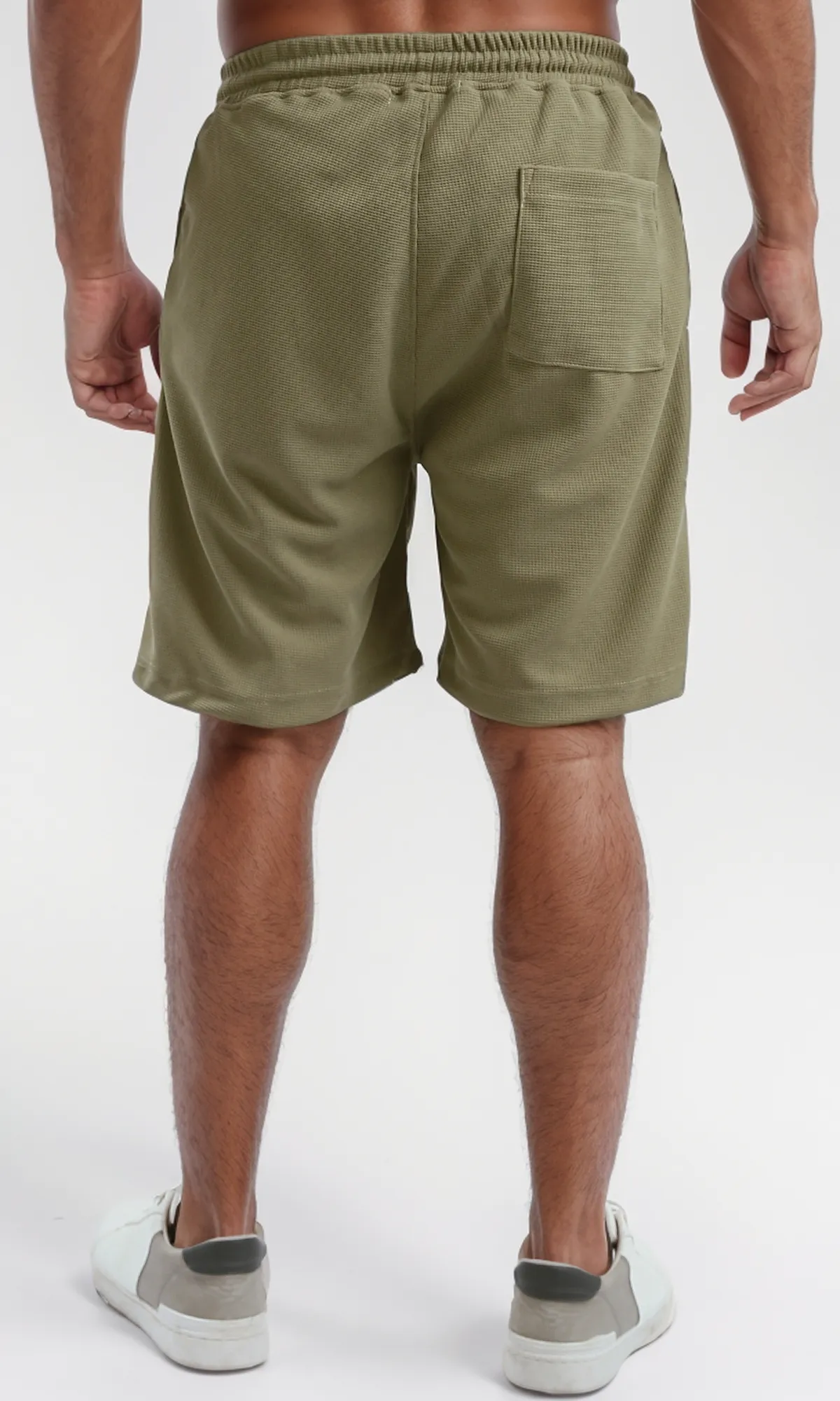 O182744 Elastic Waist Patterned Summer Shorts - Light Olive