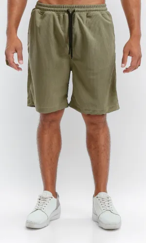 O182744 Elastic Waist Patterned Summer Shorts - Light Olive