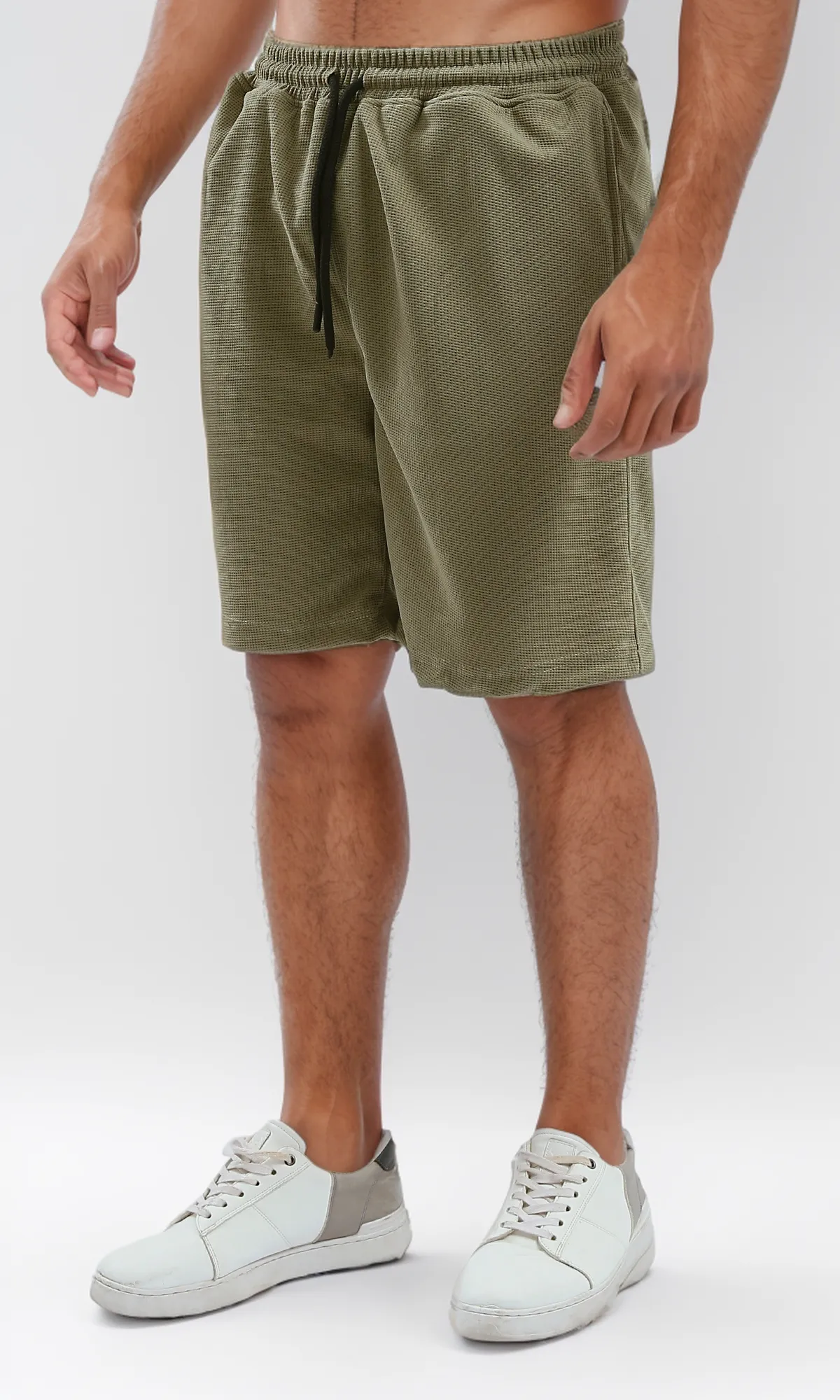 O182744 Elastic Waist Patterned Summer Shorts - Light Olive