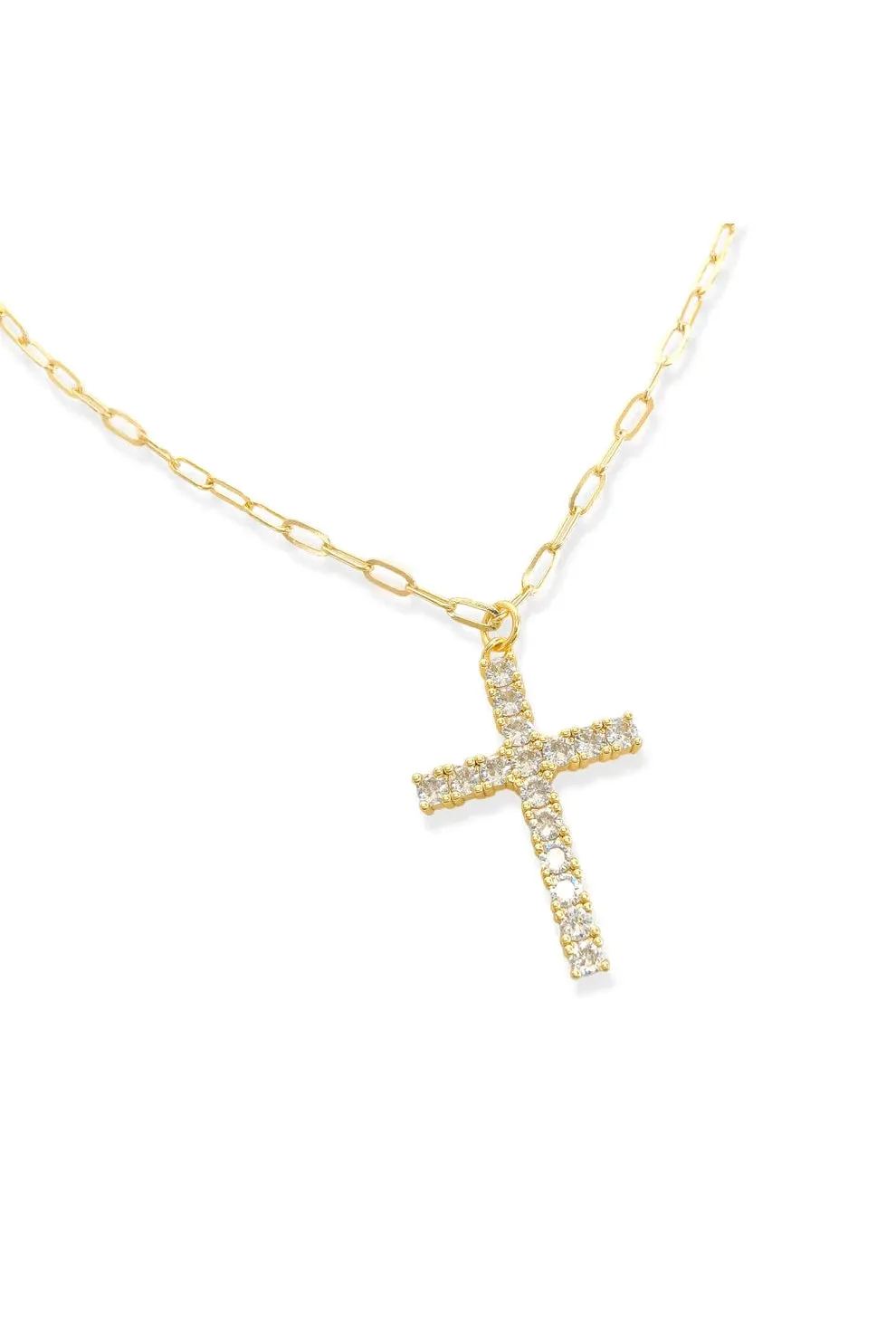 Omg Bling CZ Cross Necklace In Gold