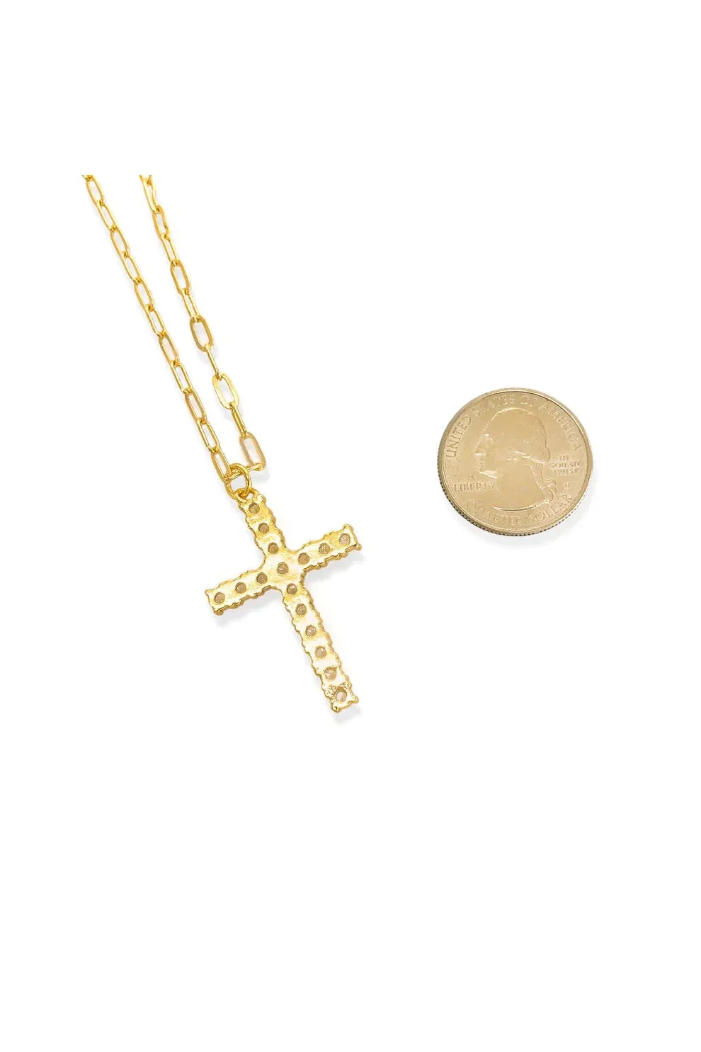Omg Bling CZ Cross Necklace In Gold