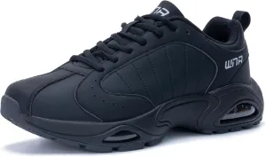 Quseek Mens Running Shoes Air Athletic Fashion Leather Sneakers Comfortable Non Slip Walking Jogging Workout Gym Sports Shoe AllBlack Size 11.5