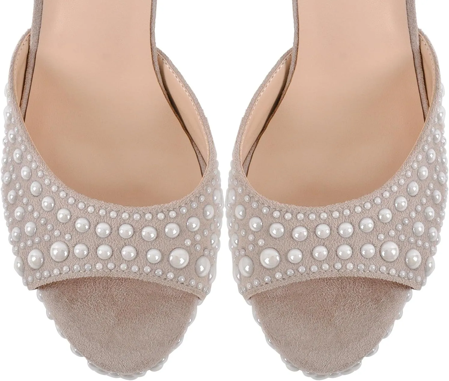 Richealnana Women's Platform Pearl Chunky Heel Wedding Sandals Ankle Strap With Buckle Open Toe High Heel Sandals For Party Prom