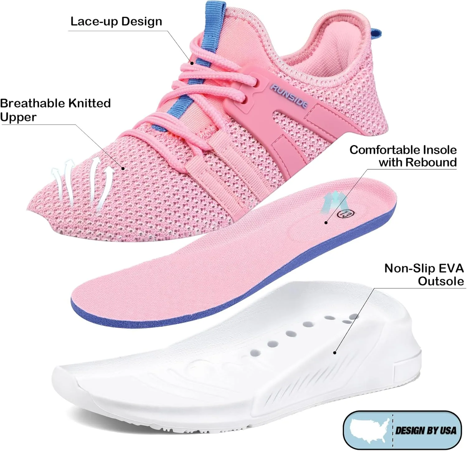 RUNSIDE Boys Girls Tennis Shoes Kids Lightweight Breathable Sneakers Lace-up Running Athletic Shoes for Toddler/Little Kid/Big Kid
