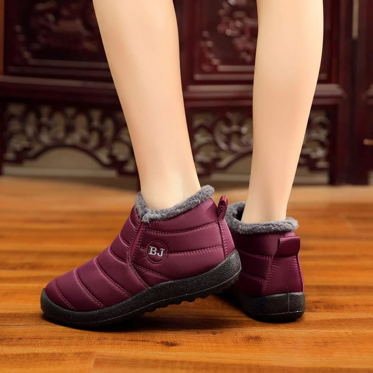 SAILING LU Women Winter Snow Ankle Boots Comfortable Warm Fur Lining Waterproof Outdoor Slip On Booties Sneakers