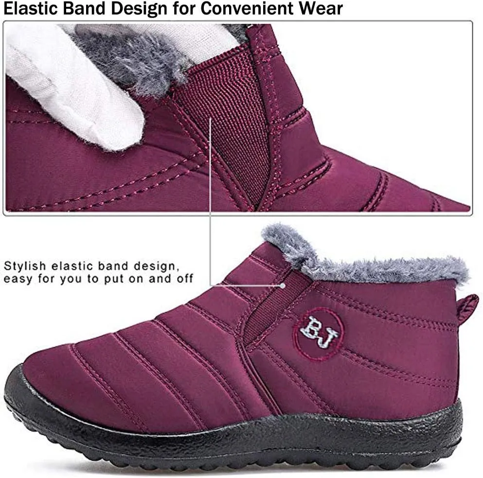 SAILING LU Women Winter Snow Ankle Boots Comfortable Warm Fur Lining Waterproof Outdoor Slip On Booties Sneakers