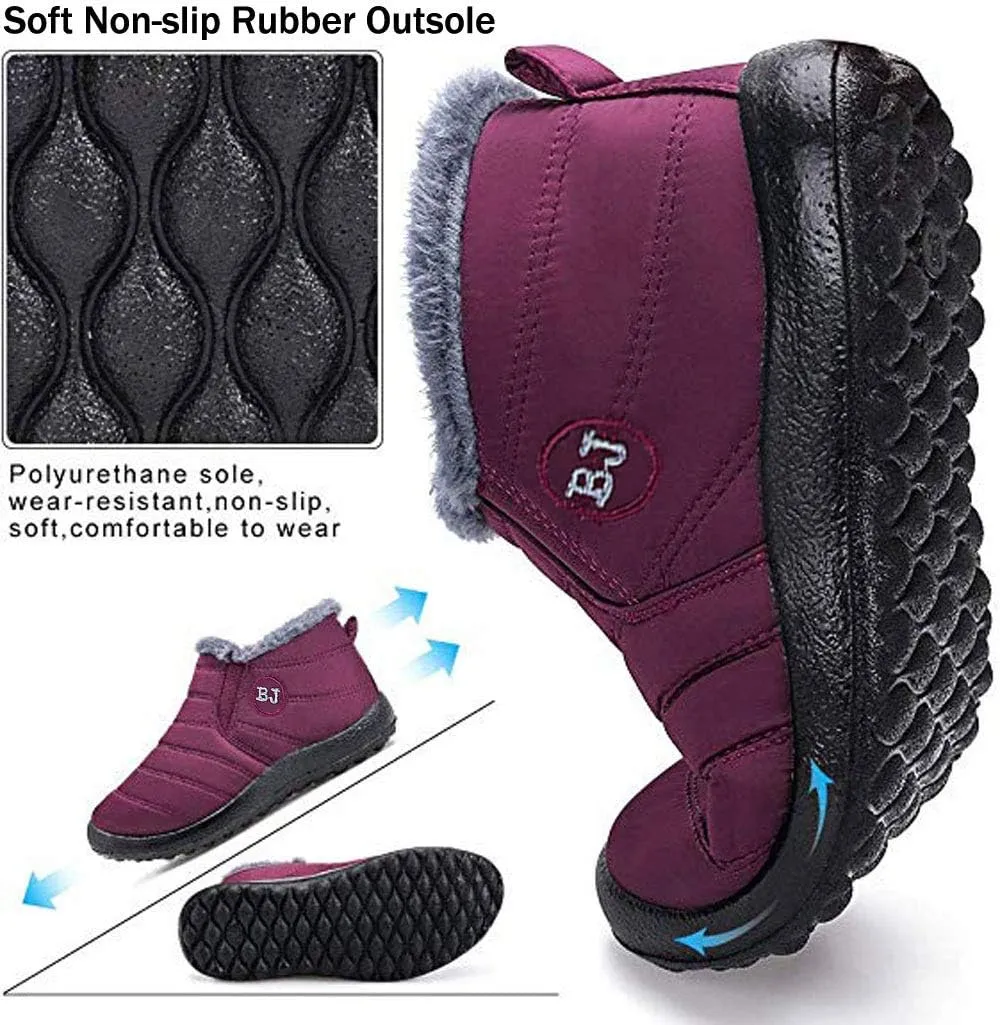 SAILING LU Women Winter Snow Ankle Boots Comfortable Warm Fur Lining Waterproof Outdoor Slip On Booties Sneakers