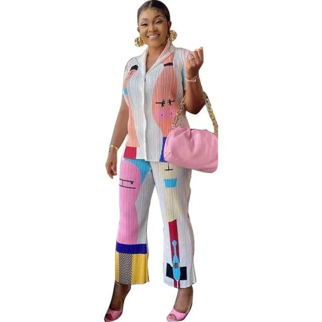 Short Sleeve Shirt Tops and Pant Suits Street wear Casual Sets Outfits