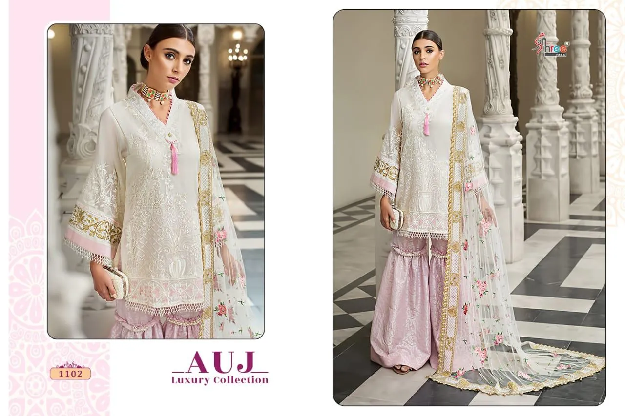 Shree Fab Presents Auj Luxury Collection Lawn Cotton Embroidery Work Fancy Designer Salwar Suits
