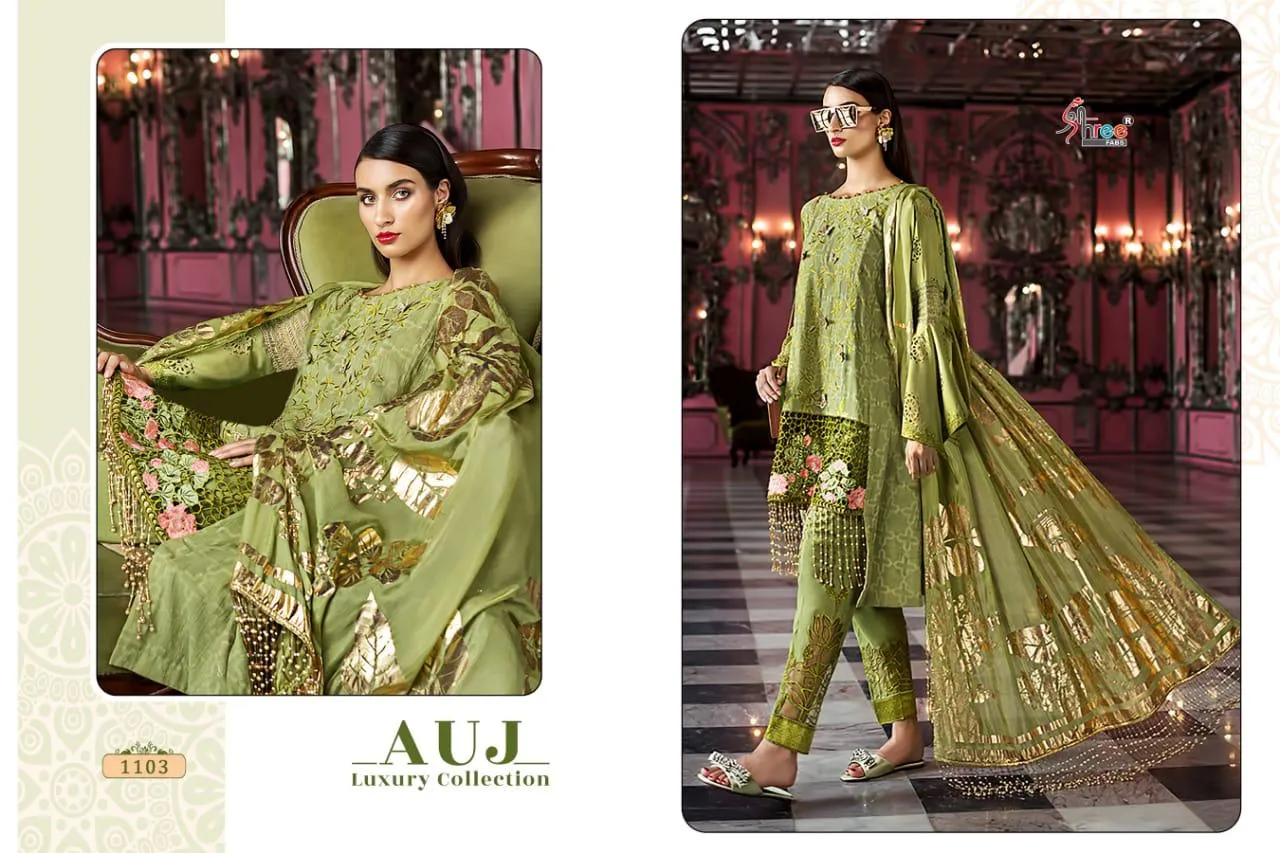 Shree Fab Presents Auj Luxury Collection Lawn Cotton Embroidery Work Fancy Designer Salwar Suits