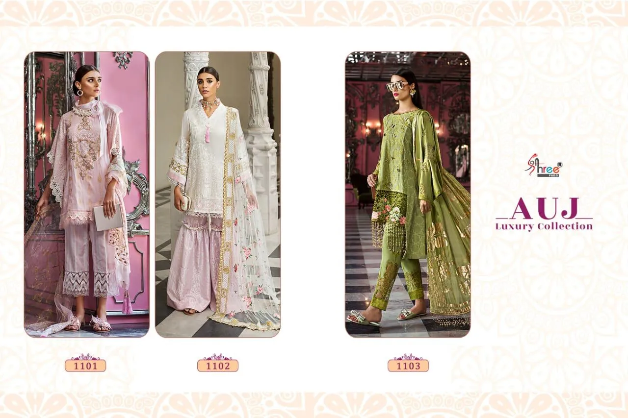 Shree Fab Presents Auj Luxury Collection Lawn Cotton Embroidery Work Fancy Designer Salwar Suits
