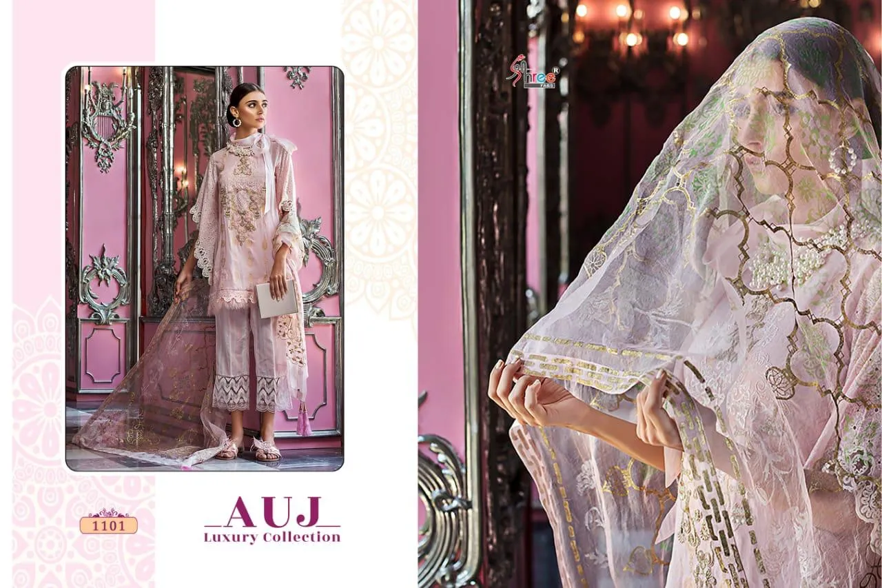 Shree Fab Presents Auj Luxury Collection Lawn Cotton Embroidery Work Fancy Designer Salwar Suits