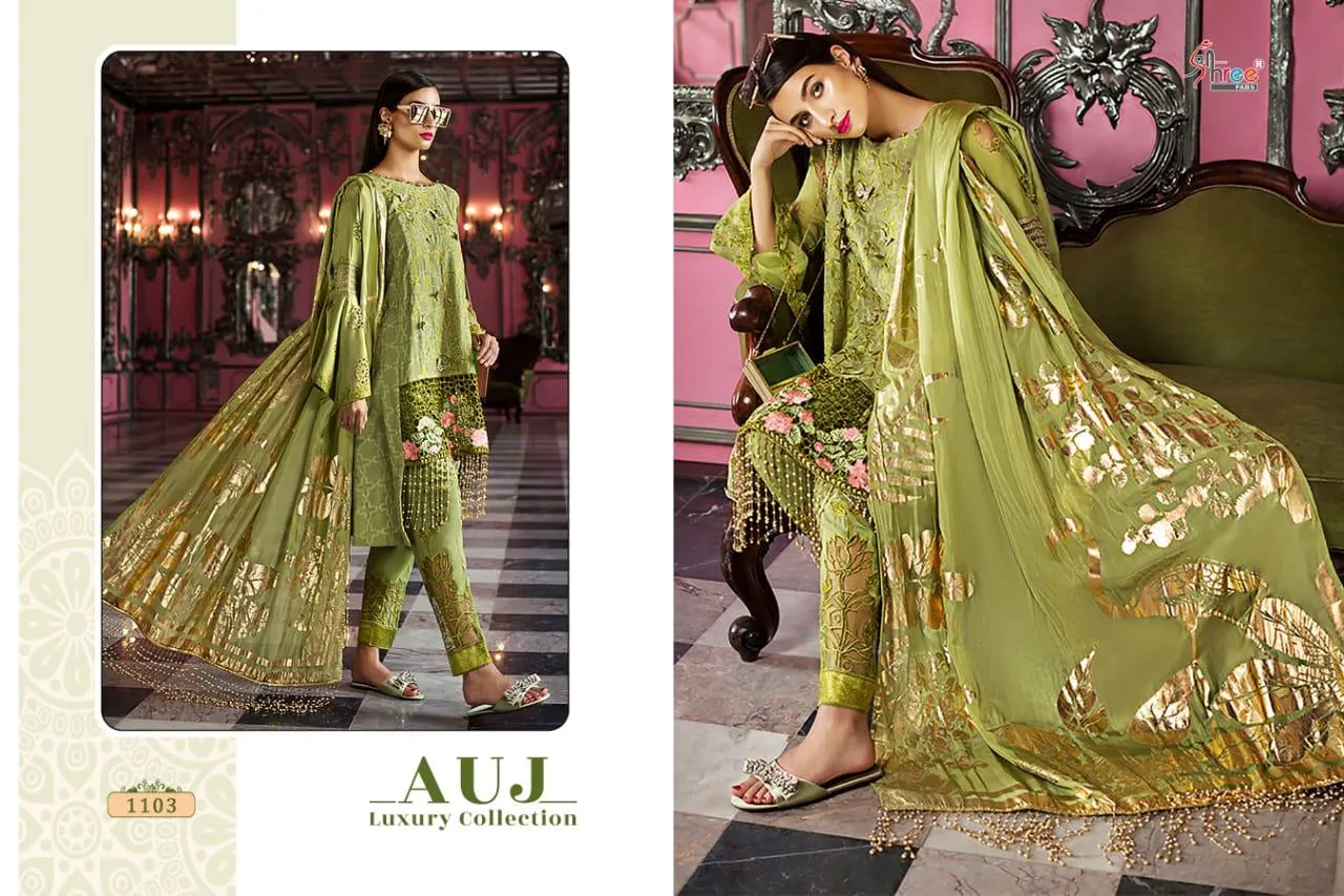 Shree Fab Presents Auj Luxury Collection Lawn Cotton Embroidery Work Fancy Designer Salwar Suits