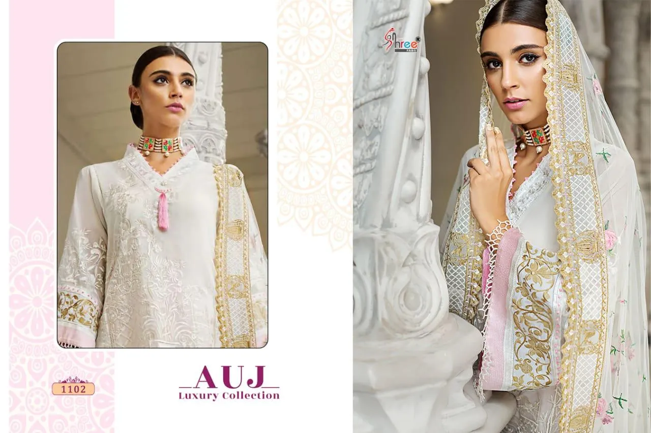 Shree Fab Presents Auj Luxury Collection Lawn Cotton Embroidery Work Fancy Designer Salwar Suits