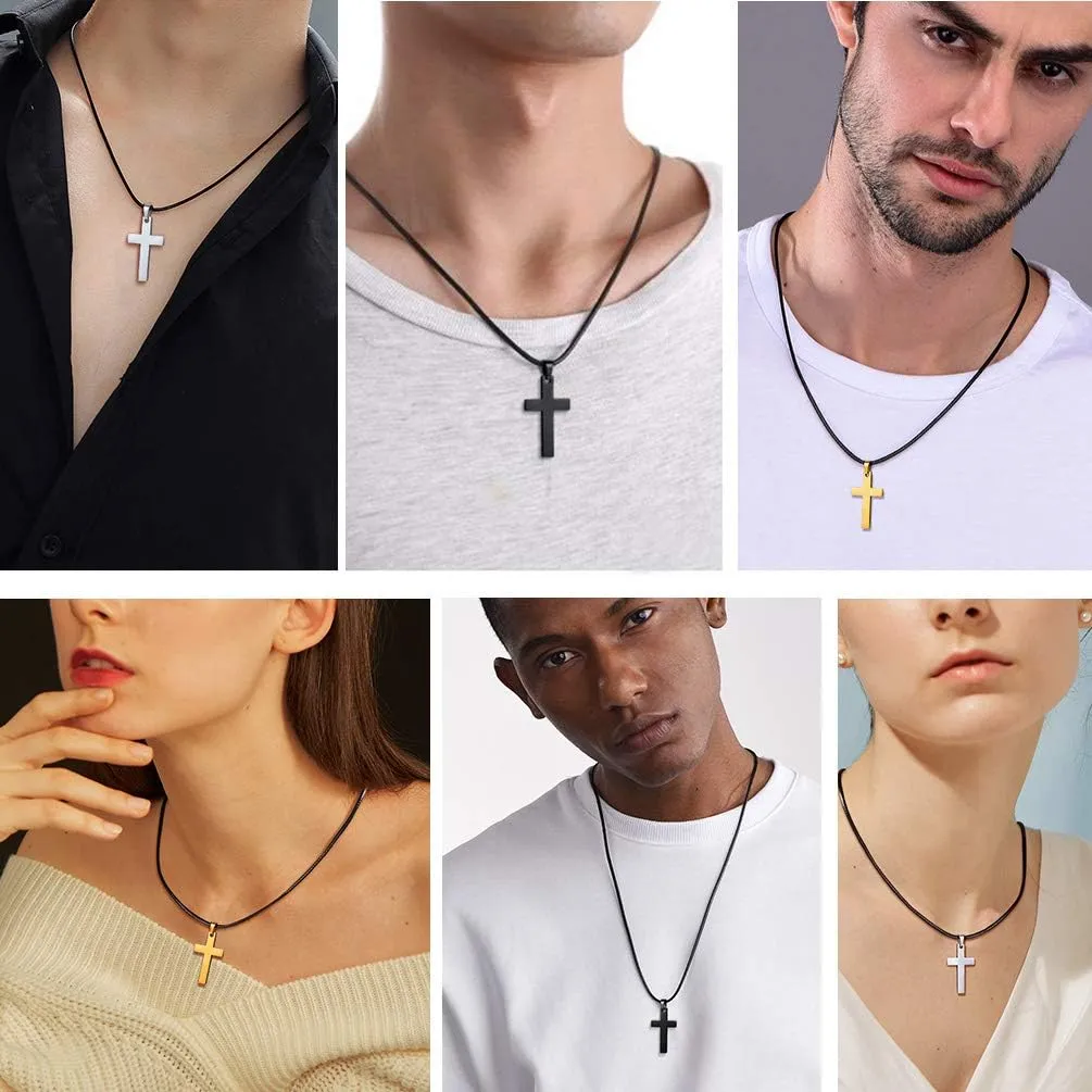Stainless Steel Pendant Necklace for Men Women, Cool Punk Shark Teeth Necklace, Cross Necklace, Star Of David Necklace, Black Leather Cord, Come Box