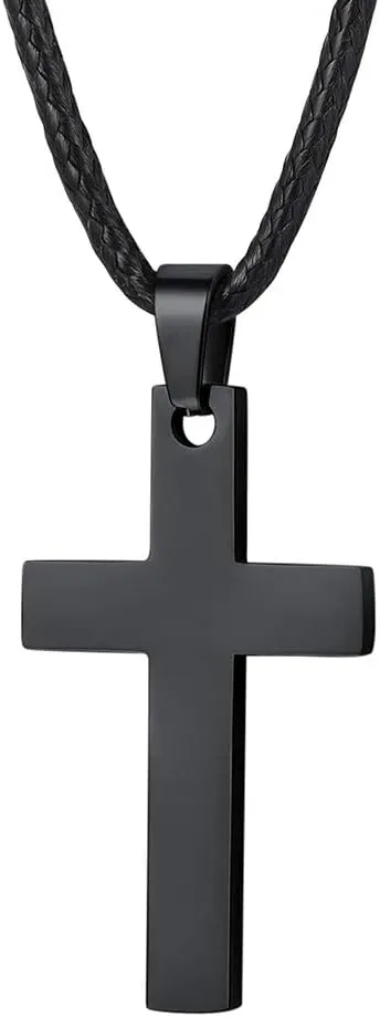 Stainless Steel Pendant Necklace for Men Women, Cool Punk Shark Teeth Necklace, Cross Necklace, Star Of David Necklace, Black Leather Cord, Come Box