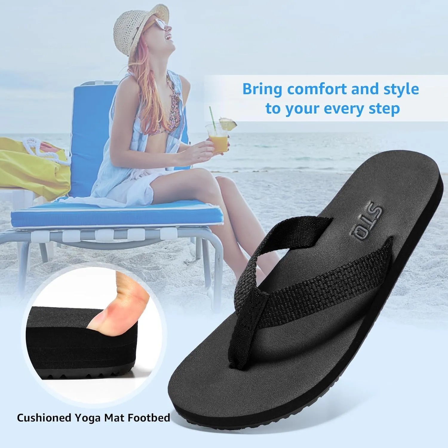 STQ Womens Quick Dry Flip FlopsArch Support Thong Sandals