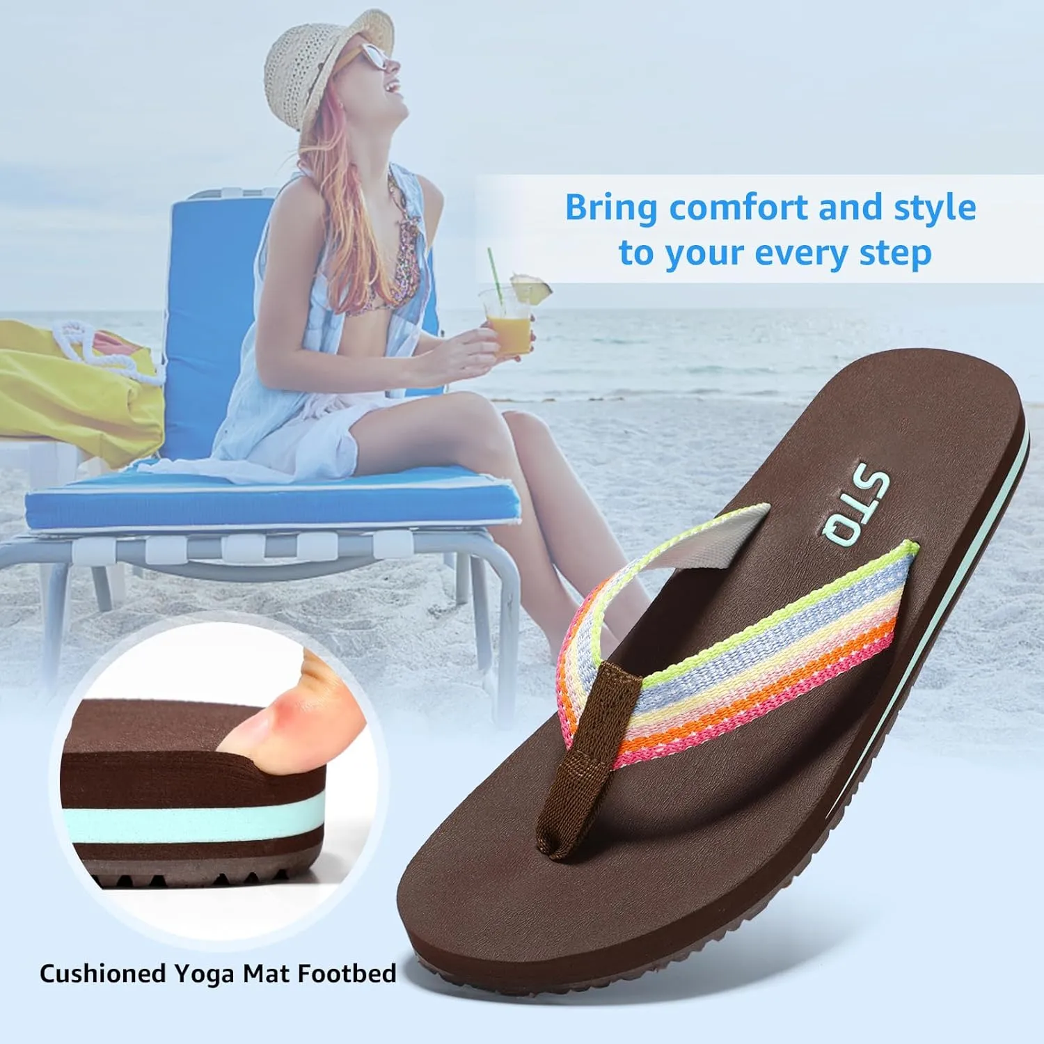 STQ Womens Quick Dry Flip FlopsArch Support Thong Sandals