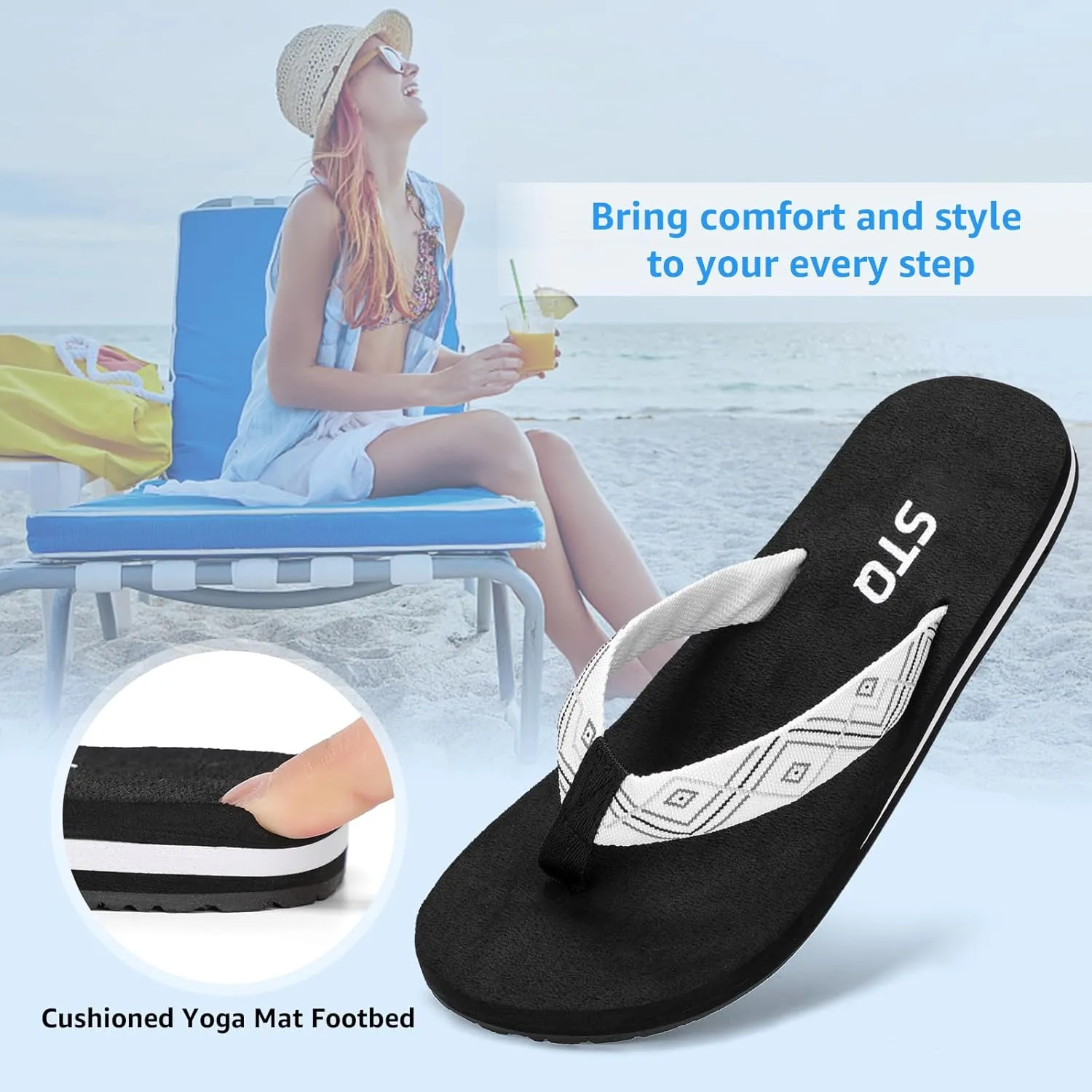 STQ Womens Quick Dry Flip FlopsArch Support Thong Sandals