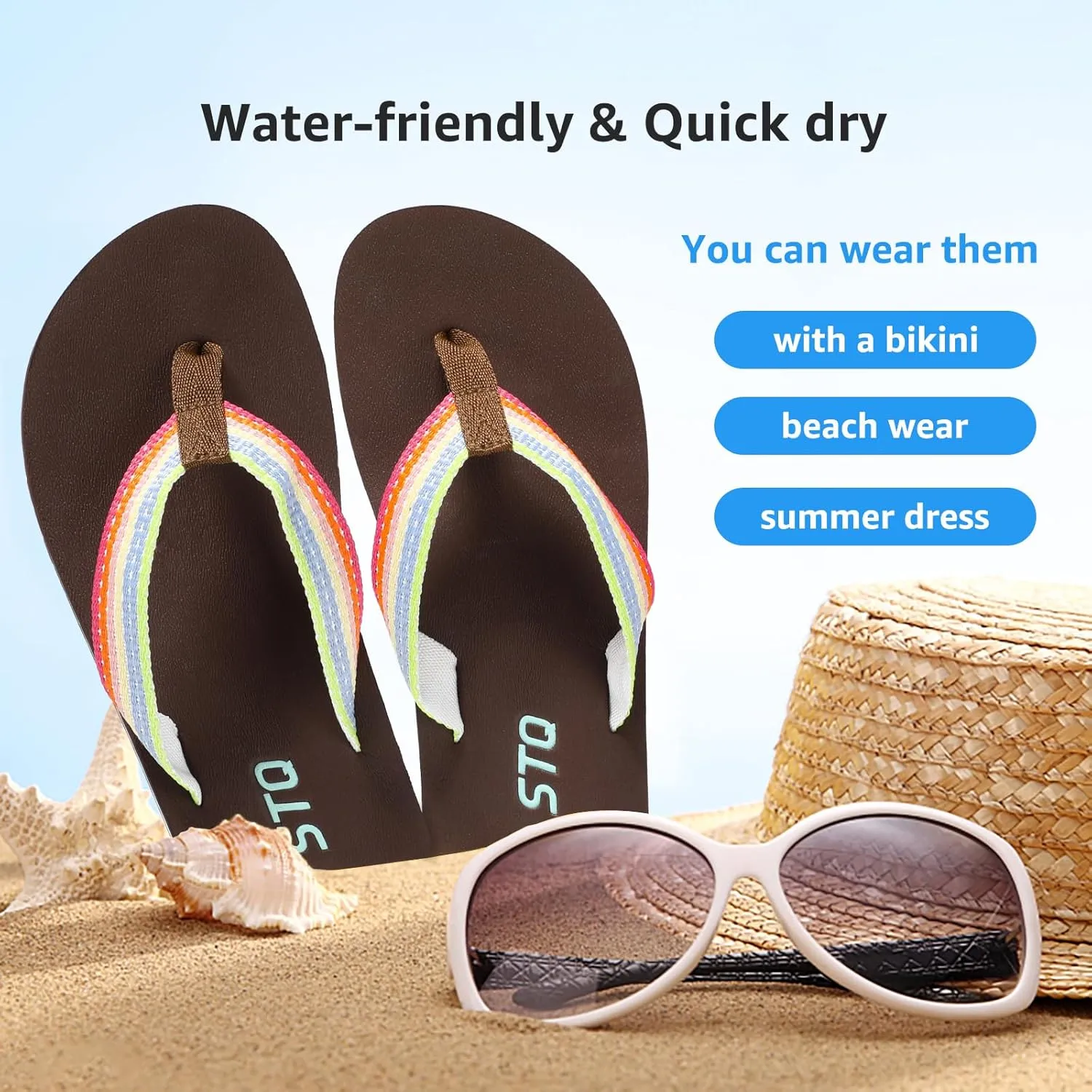 STQ Womens Quick Dry Flip FlopsArch Support Thong Sandals