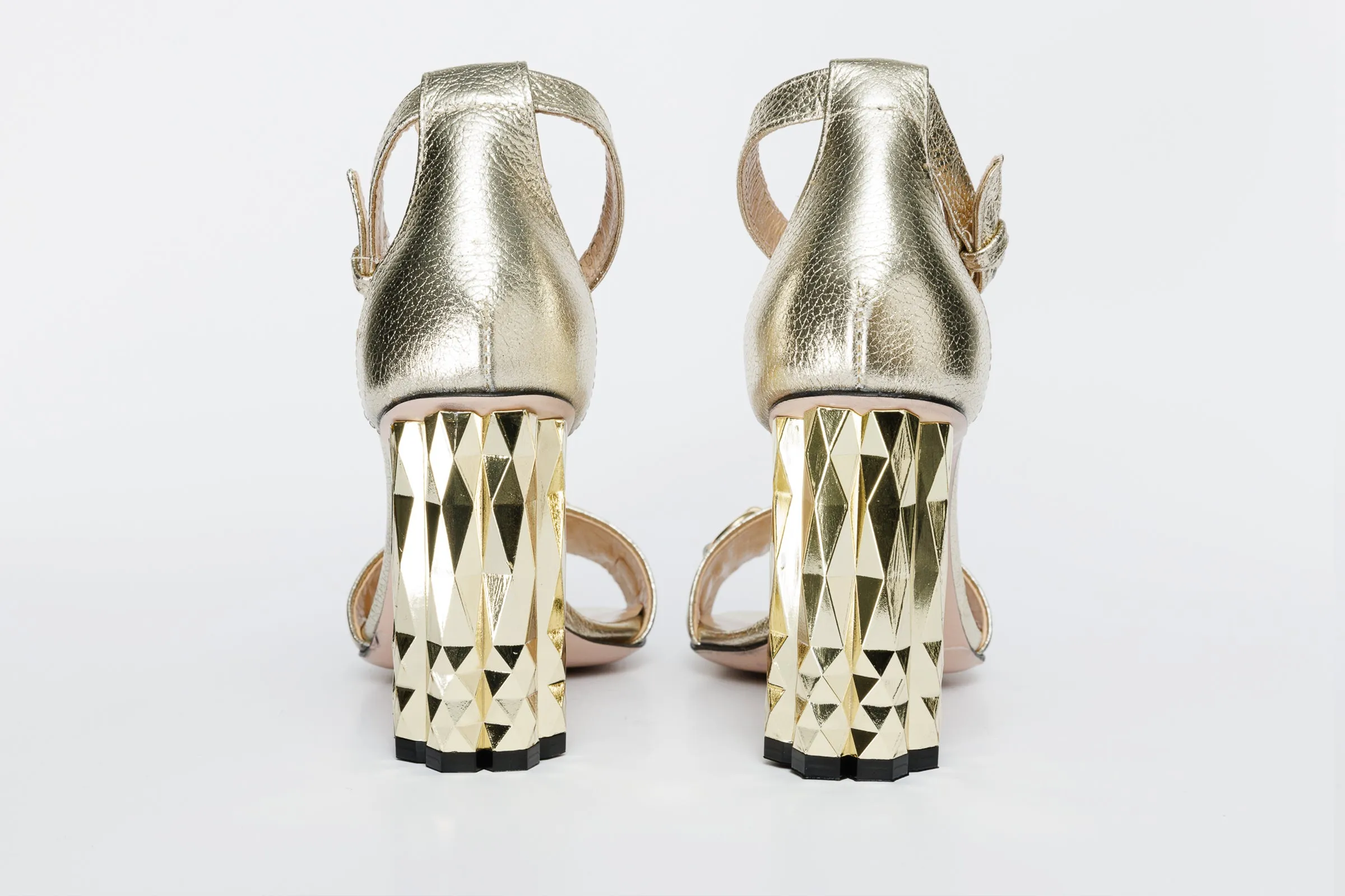 The Avlonya Block Heel Gold Leather Ankle Strap Women Sandal