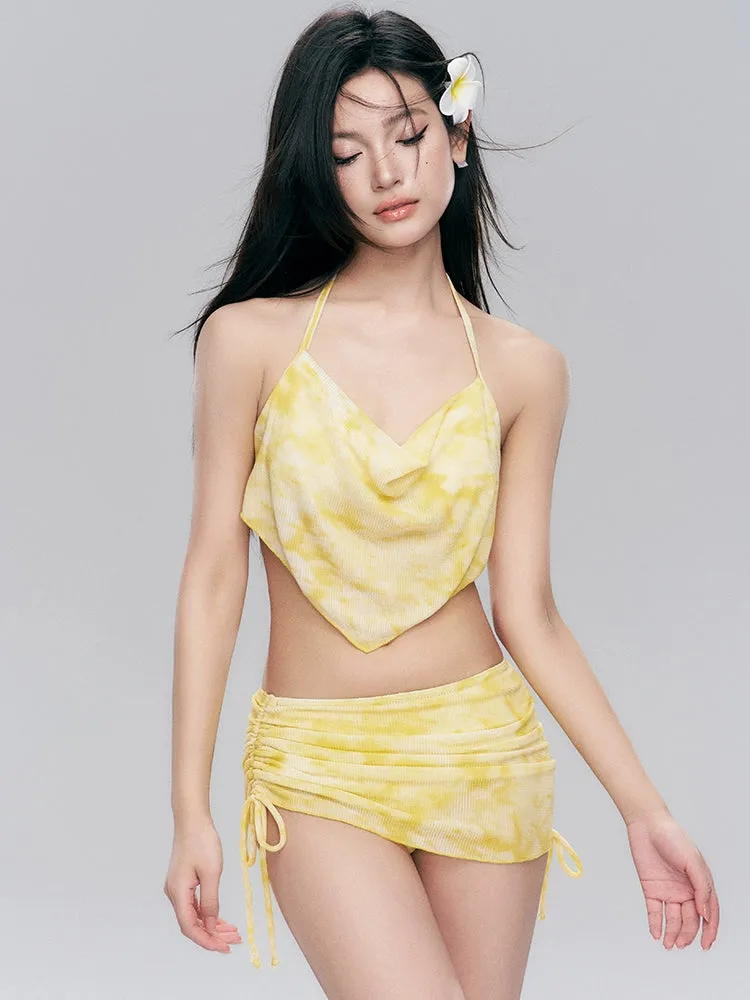 Tie-Dye Cowl Neck Bikini with Side-Tie Sarong
