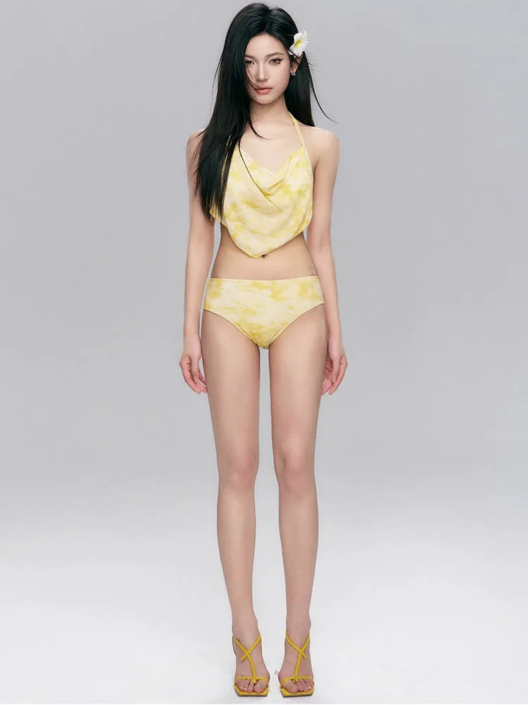 Tie-Dye Cowl Neck Bikini with Side-Tie Sarong