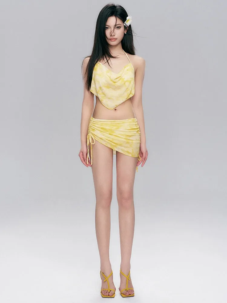 Tie-Dye Cowl Neck Bikini with Side-Tie Sarong
