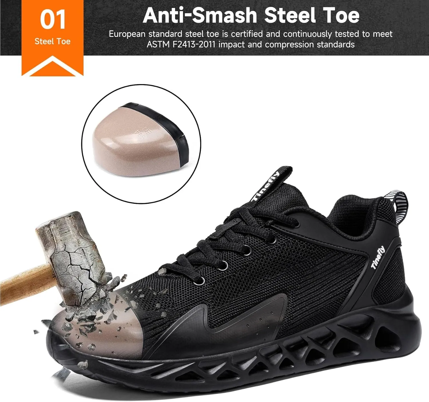 Tinefiy Steel Toe Shoes for Women Lightweight Comfortable Slip Resistant Safety Work Sneakers Composite Toe Indestructible Shoe