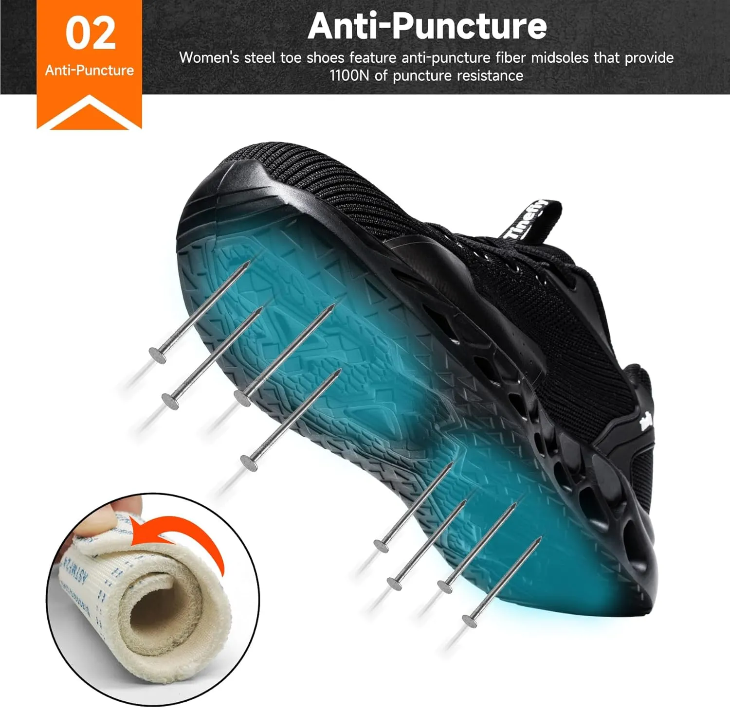 Tinefiy Steel Toe Shoes for Women Lightweight Comfortable Slip Resistant Safety Work Sneakers Composite Toe Indestructible Shoe