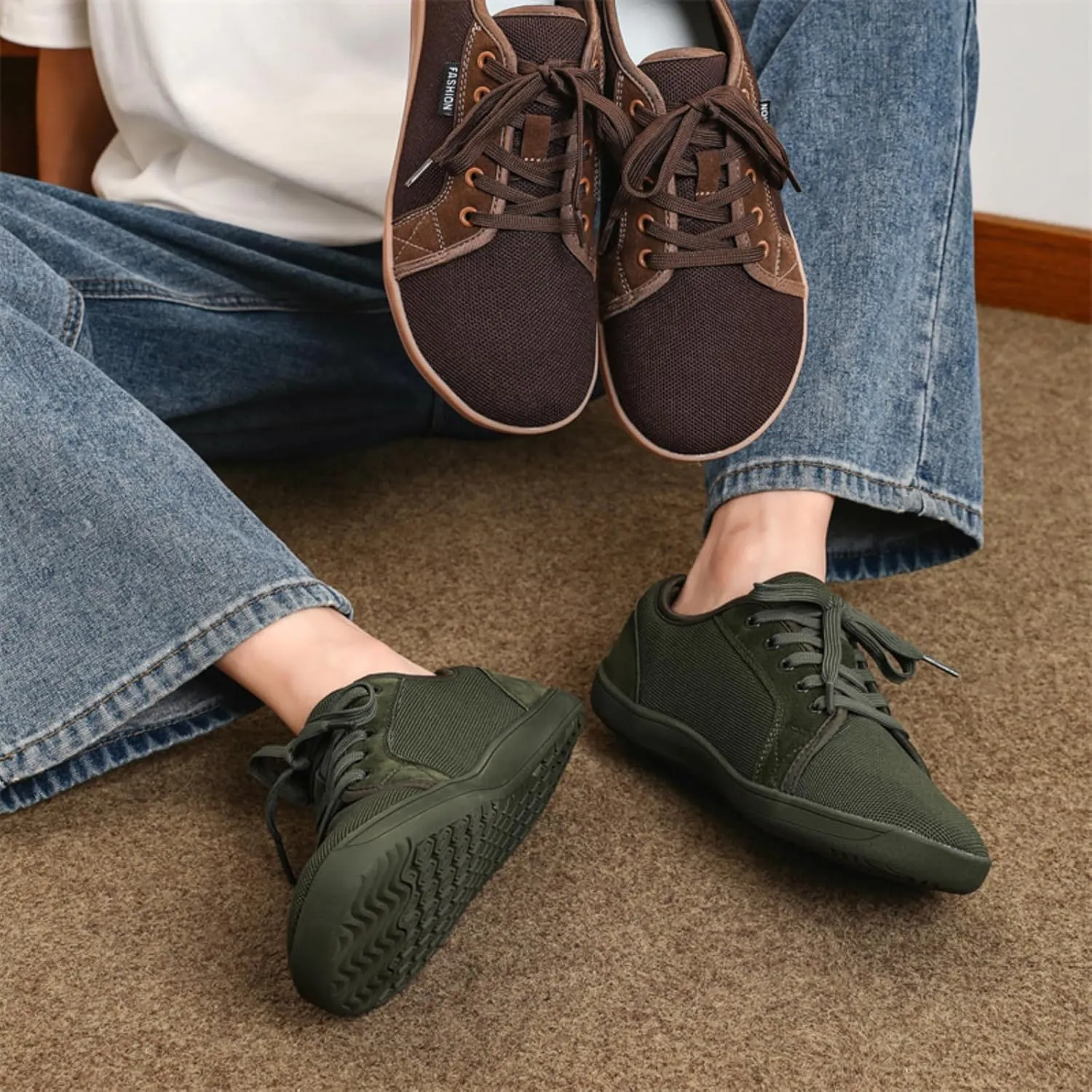 Unisex Minimalist Barefoot Mesh Running Shoes | Zero Drop Sole | Comfortable Wide Width Fashion Lace-up Sneaker Cross-Trainer Lightweight Walking Casual Shoes