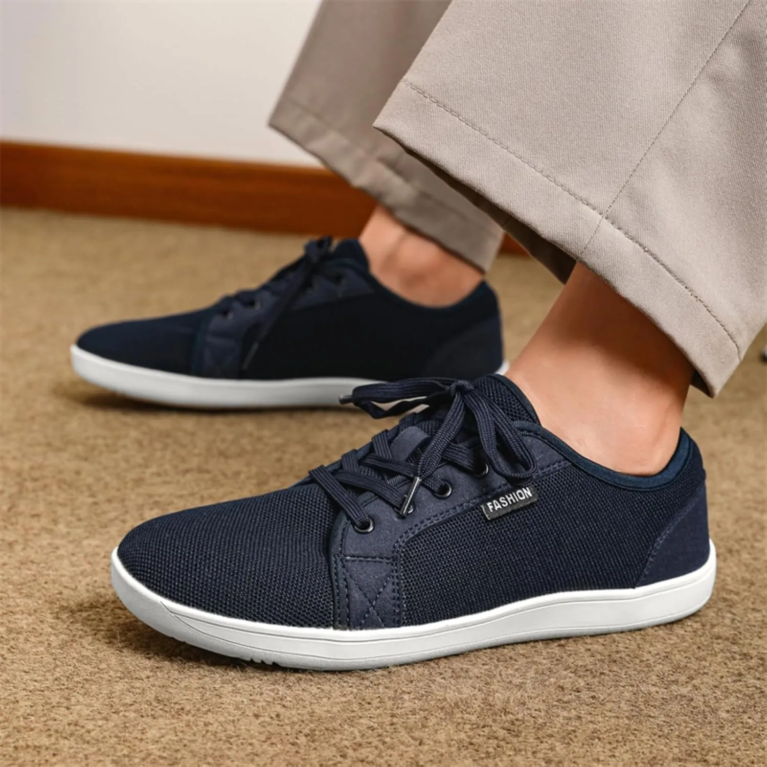 Unisex Minimalist Barefoot Mesh Running Shoes | Zero Drop Sole | Comfortable Wide Width Fashion Lace-up Sneaker Cross-Trainer Lightweight Walking Casual Shoes
