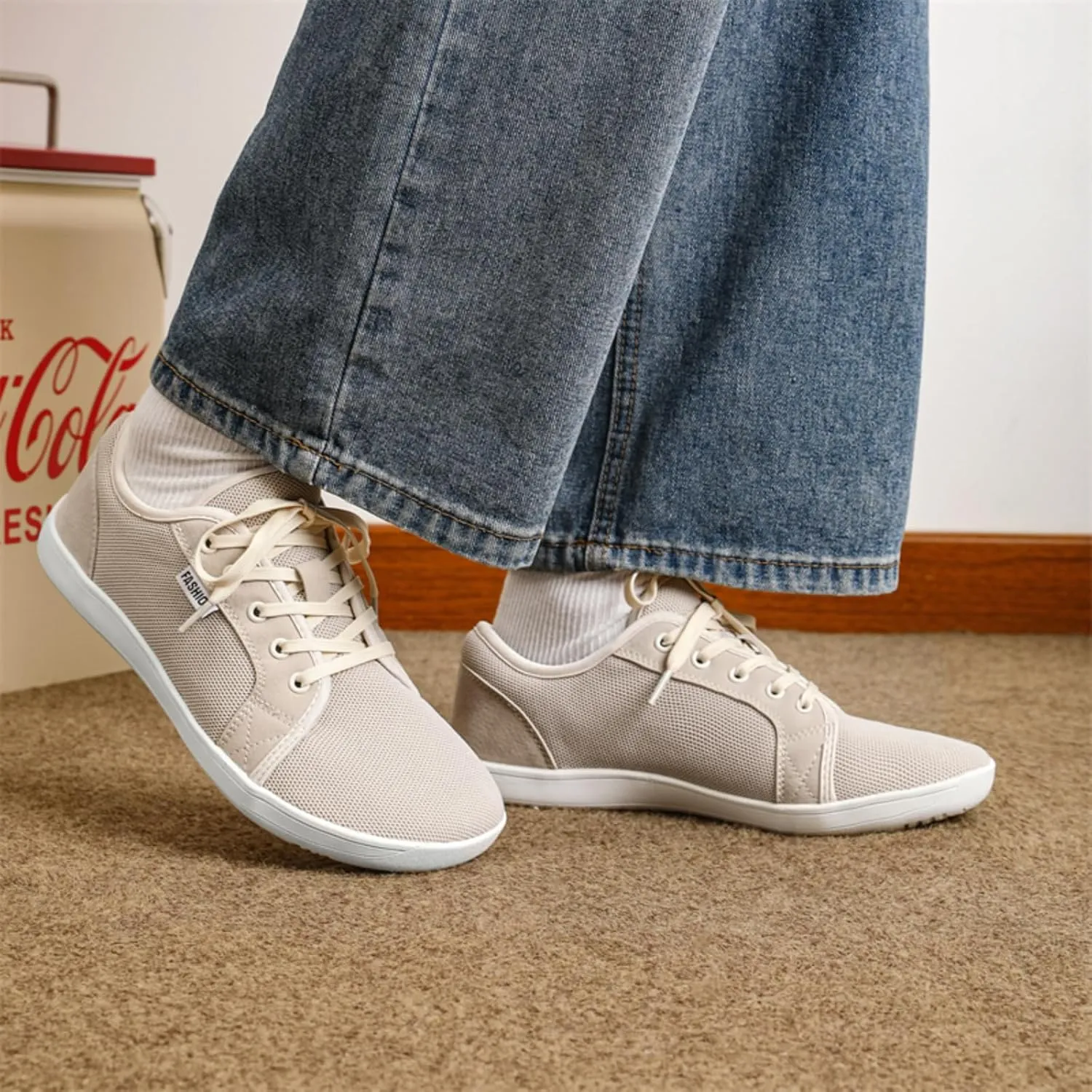 Unisex Minimalist Barefoot Mesh Running Shoes | Zero Drop Sole | Comfortable Wide Width Fashion Lace-up Sneaker Cross-Trainer Lightweight Walking Casual Shoes