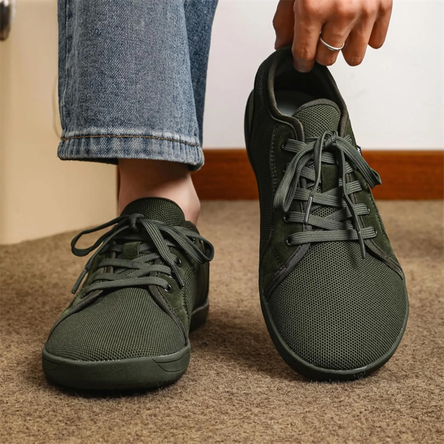 Unisex Minimalist Barefoot Mesh Running Shoes | Zero Drop Sole | Comfortable Wide Width Fashion Lace-up Sneaker Cross-Trainer Lightweight Walking Casual Shoes