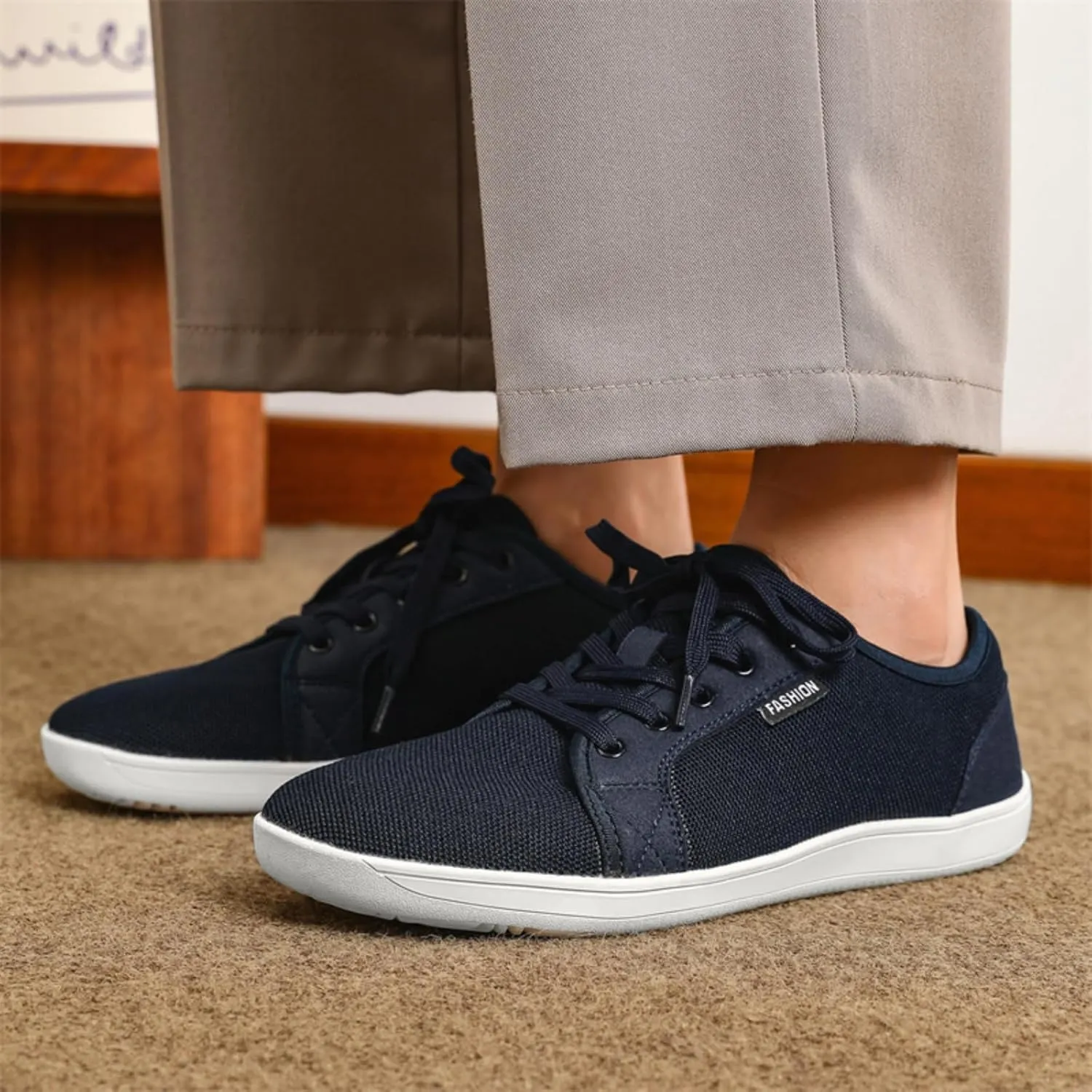 Unisex Minimalist Barefoot Mesh Running Shoes | Zero Drop Sole | Comfortable Wide Width Fashion Lace-up Sneaker Cross-Trainer Lightweight Walking Casual Shoes