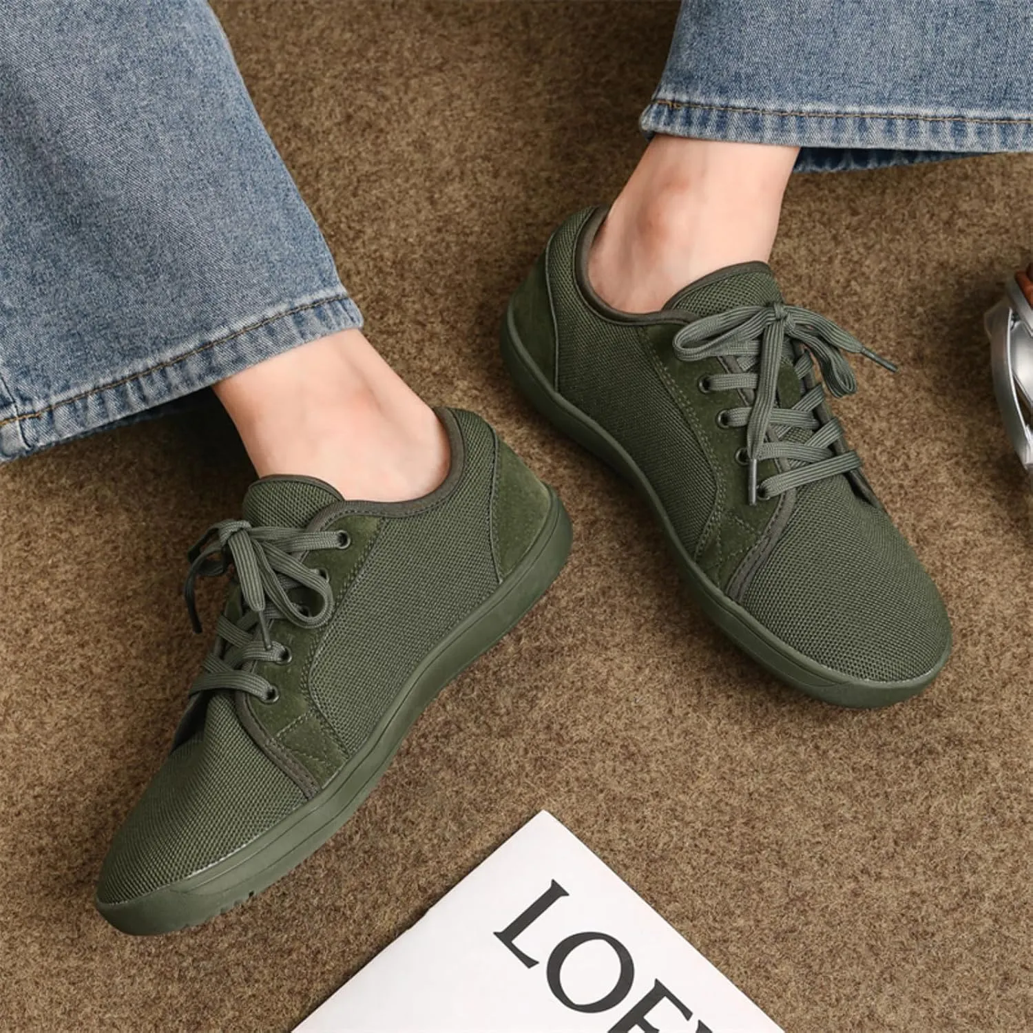 Unisex Minimalist Barefoot Mesh Running Shoes | Zero Drop Sole | Comfortable Wide Width Fashion Lace-up Sneaker Cross-Trainer Lightweight Walking Casual Shoes