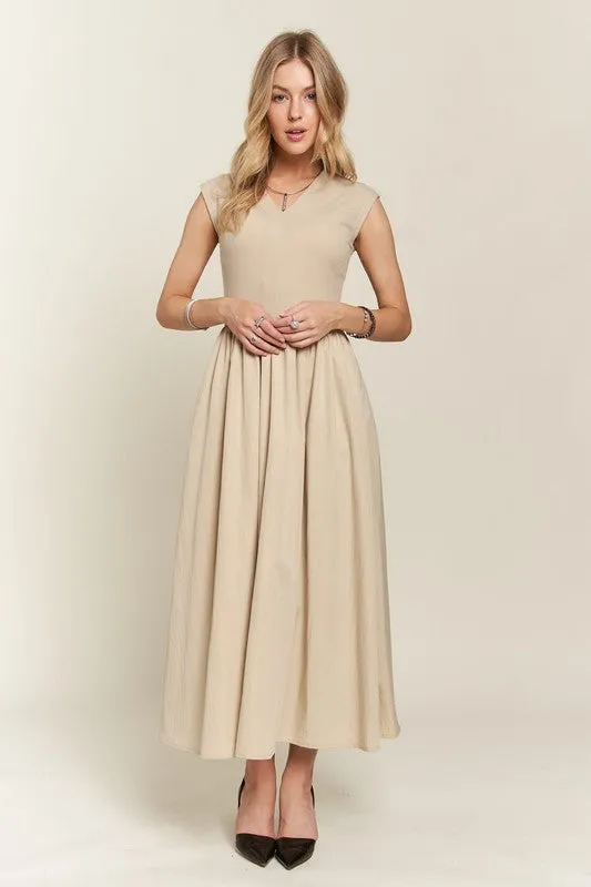 V-Neck Cap Sleeve Dress