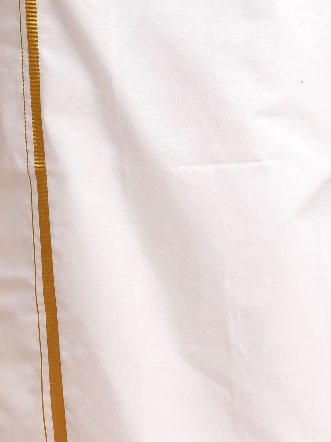 VASTRAMAY Men's Orange Silk Blend Printed Shirt And Mundu Set