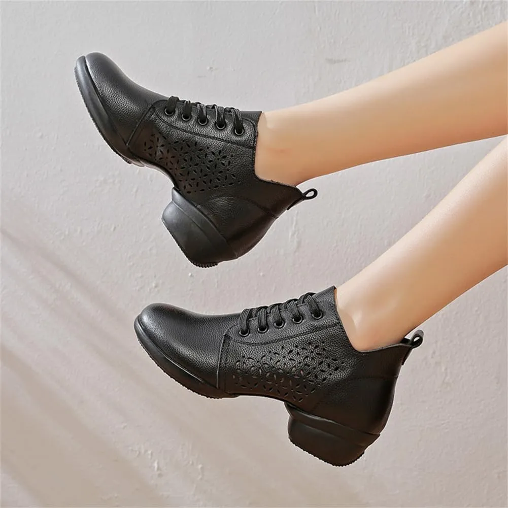 VEACAM Women Fashion Jazz Sneakers Comfort Wedge Platform Leather Dancing Shoes Lace-Up Ballroom Dance Trainers