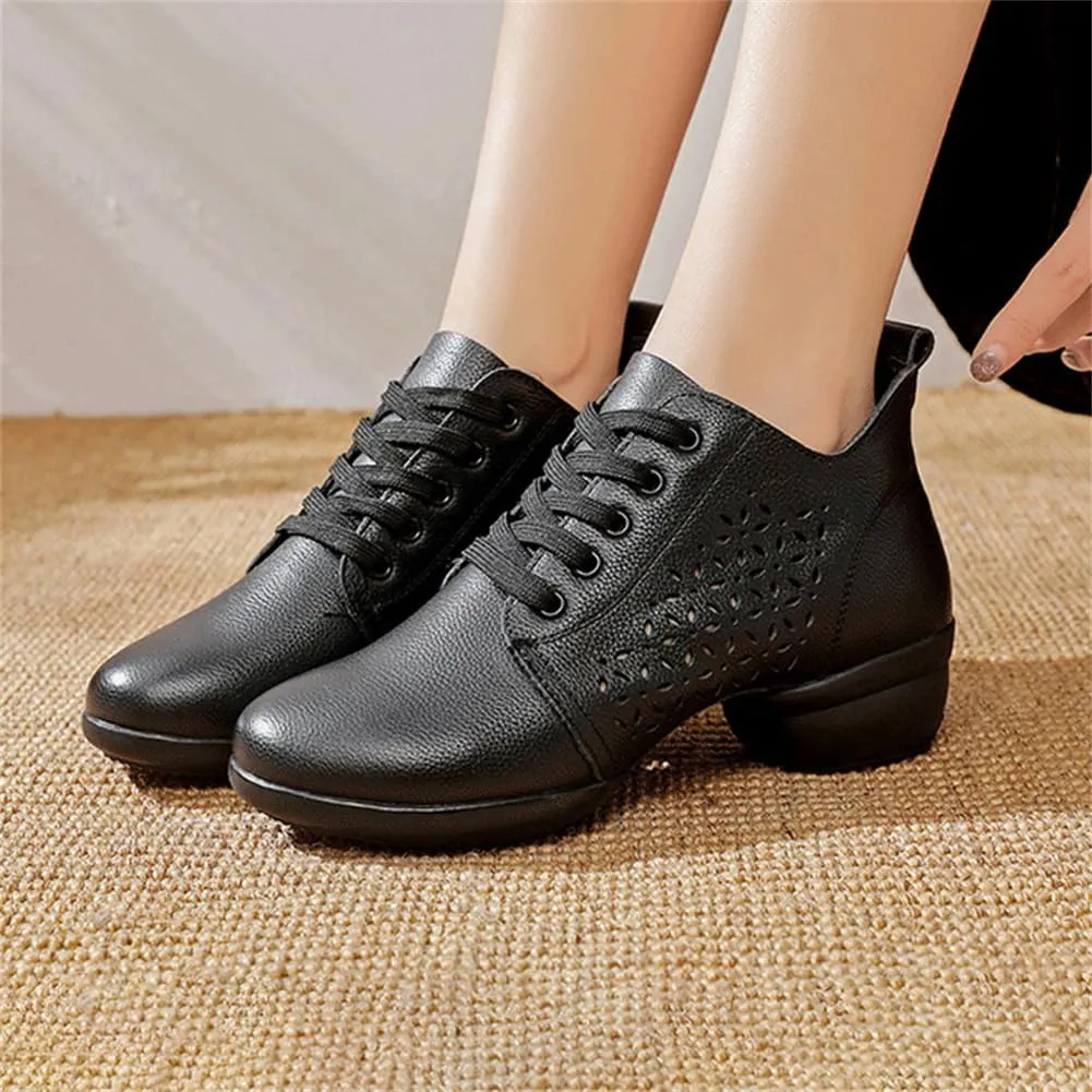 VEACAM Women Fashion Jazz Sneakers Comfort Wedge Platform Leather Dancing Shoes Lace-Up Ballroom Dance Trainers