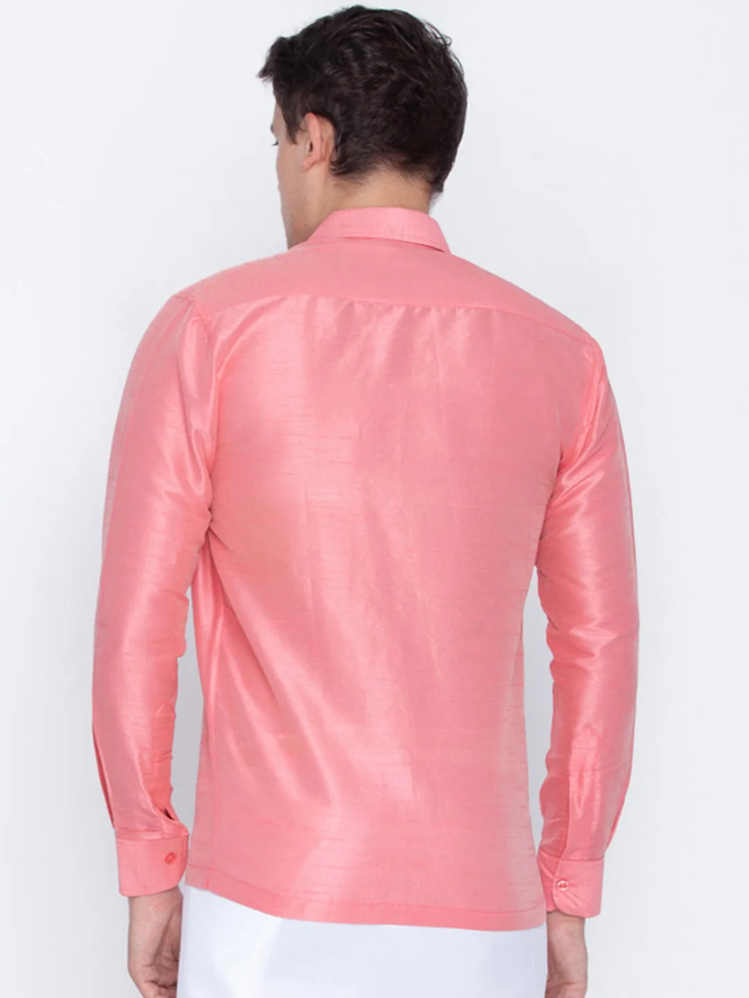 VM By VASTRAMAY Men's Pink Silk Blend Ethnic Shirt