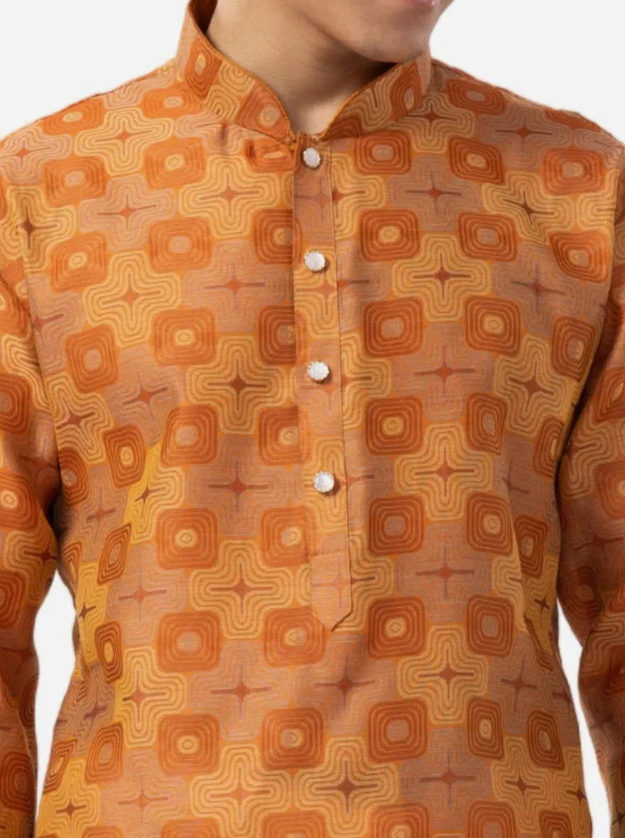 Warm Copper Printed Cotton Silk Blend Kurta | The Kurta Company