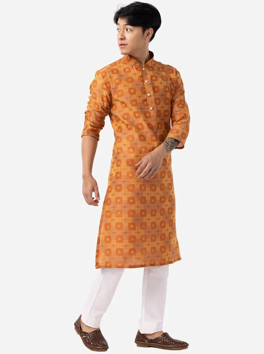 Warm Copper Printed Cotton Silk Blend Kurta | The Kurta Company
