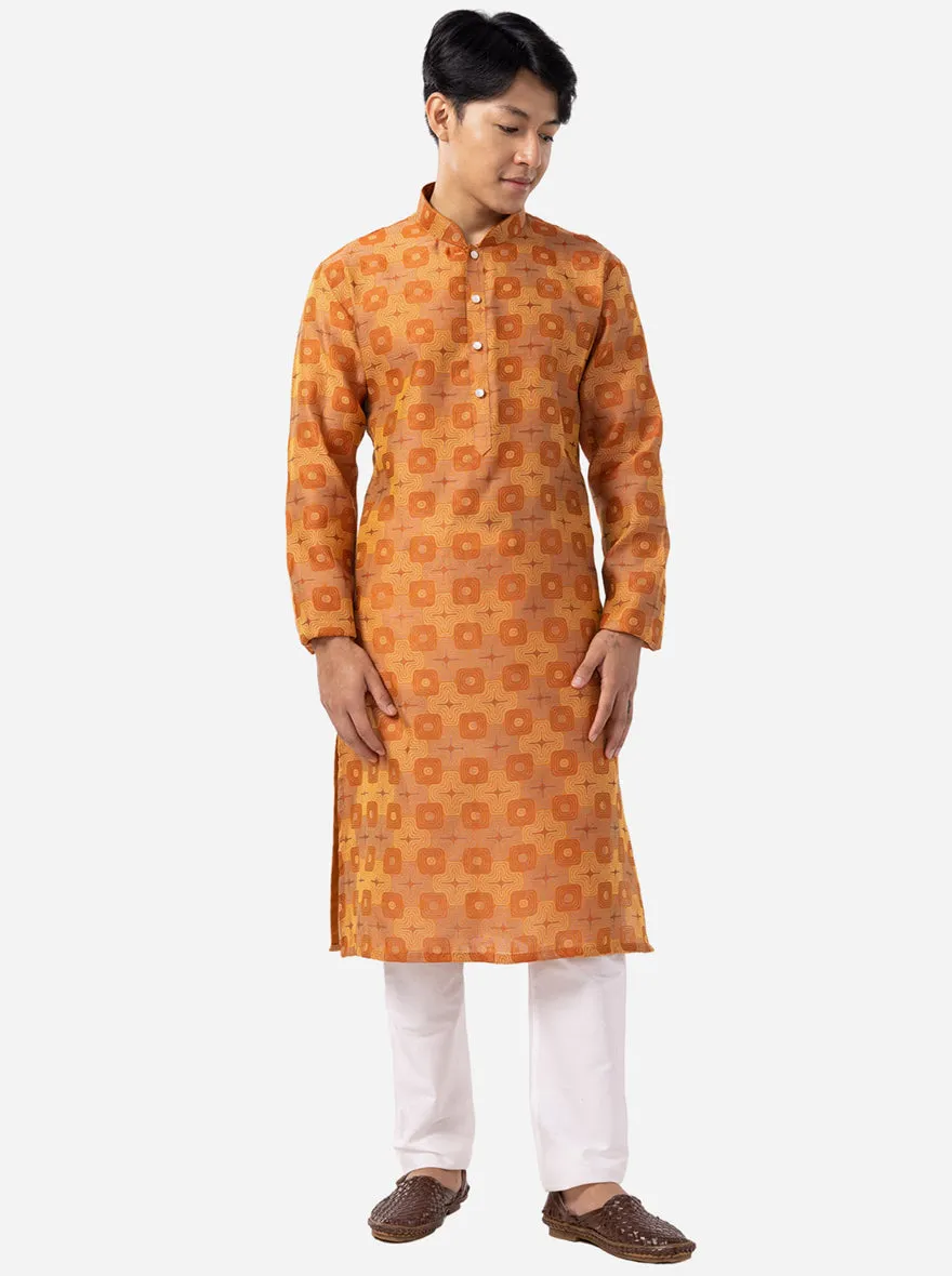 Warm Copper Printed Cotton Silk Blend Kurta | The Kurta Company