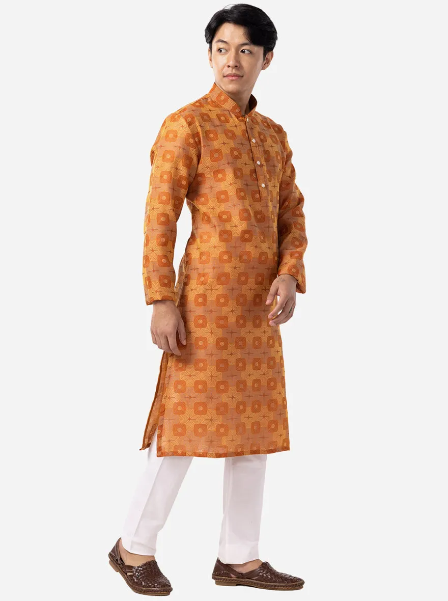 Warm Copper Printed Cotton Silk Blend Kurta | The Kurta Company