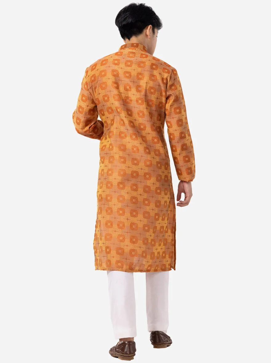 Warm Copper Printed Cotton Silk Blend Kurta | The Kurta Company