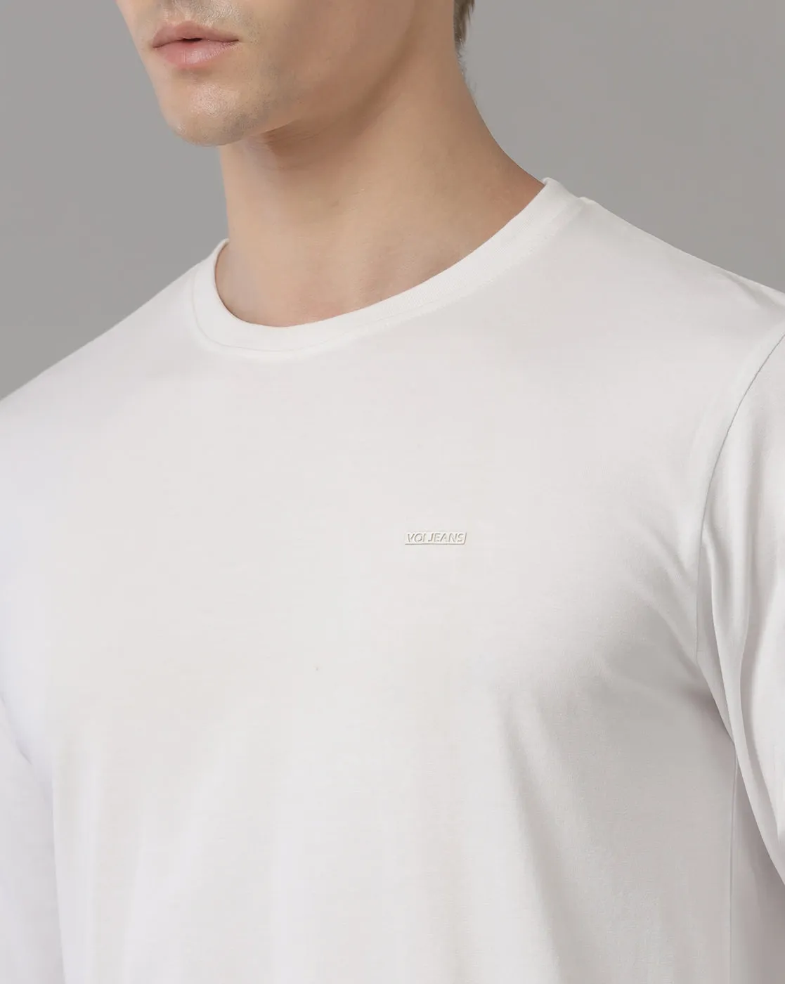 White Cotton Full Sleeve Regular Fit T-shirt