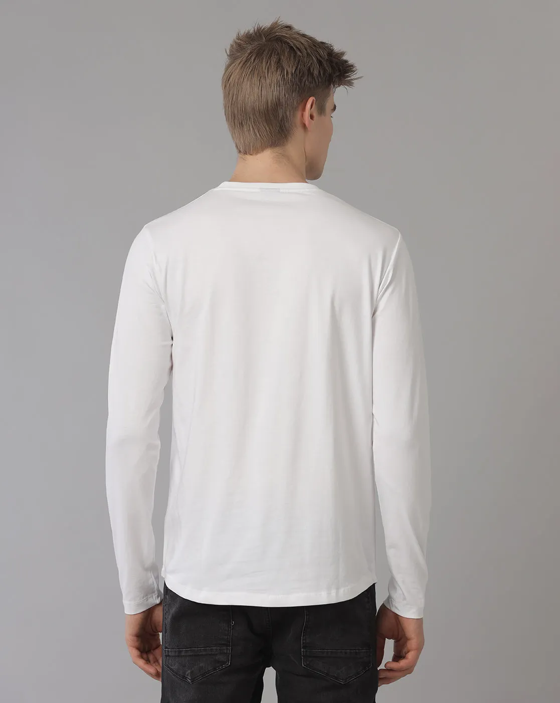 White Cotton Full Sleeve Regular Fit T-shirt